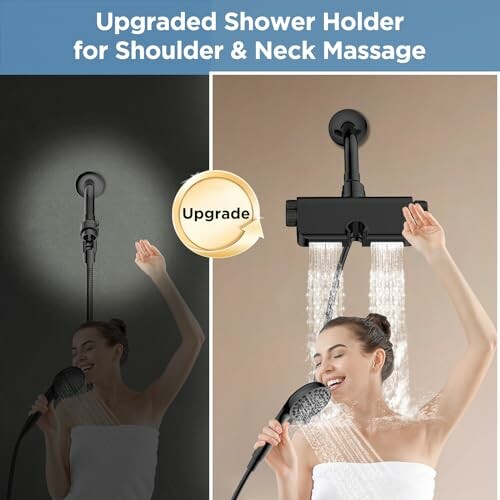 Person using upgraded shower holder for shoulder and neck massage.