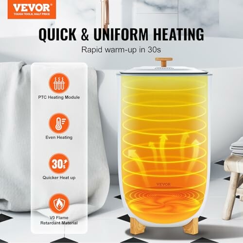 Vevor heating device with rapid uniform heating in 30 seconds.