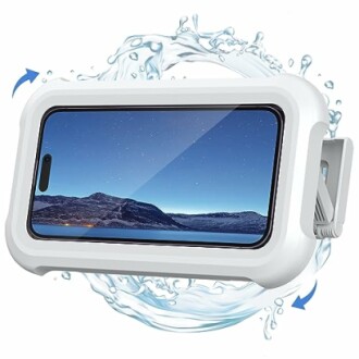 Waterproof phone case with a phone inside.