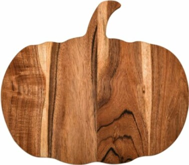 Wooden cutting board shaped like a pumpkin